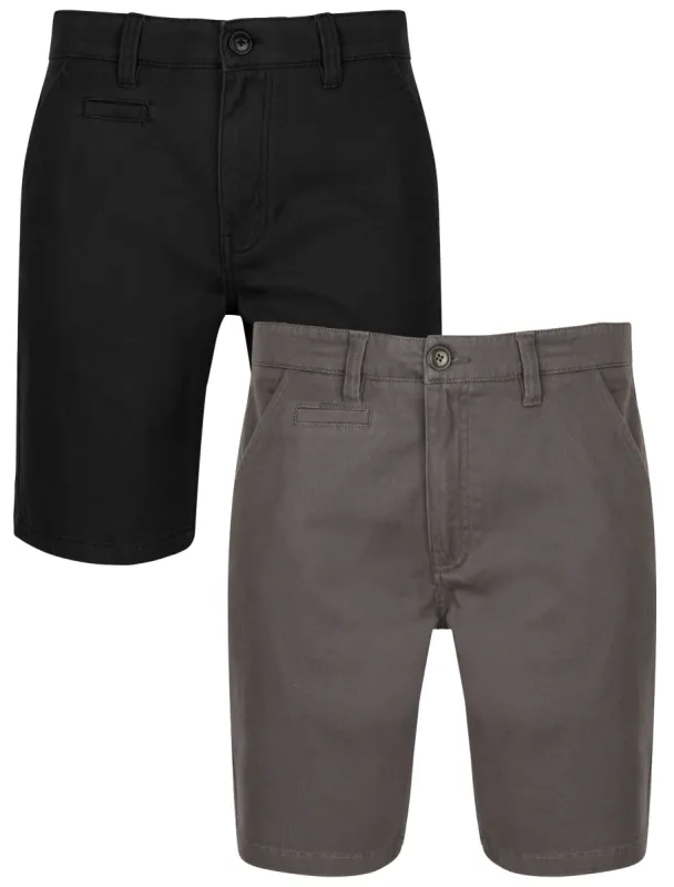 Daly 2 Pack Cotton Twill Chino Shorts with Stretch in Dark Grey / Jet Black - South Shore sold by Tokyo Laundry