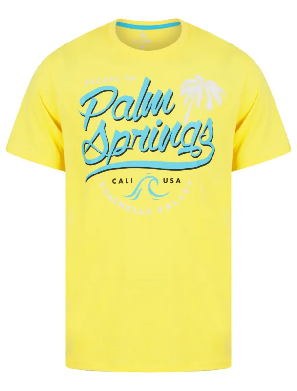 Palm Springs Motif Cotton Jersey T-Shirt in Snapdragon Yellow - South Shore sold by Tokyo Laundry