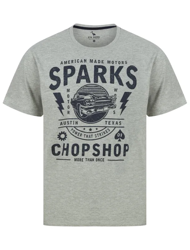 Sparks Motif Cotton Jersey T-Shirt in Light Grey Marl - South Shore sold by Tokyo Laundry