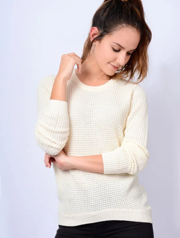 Ar Hockney Crew Neck Jumper with Curved Hem in Clean Cream - Amara Reya made by Tokyo Laundry