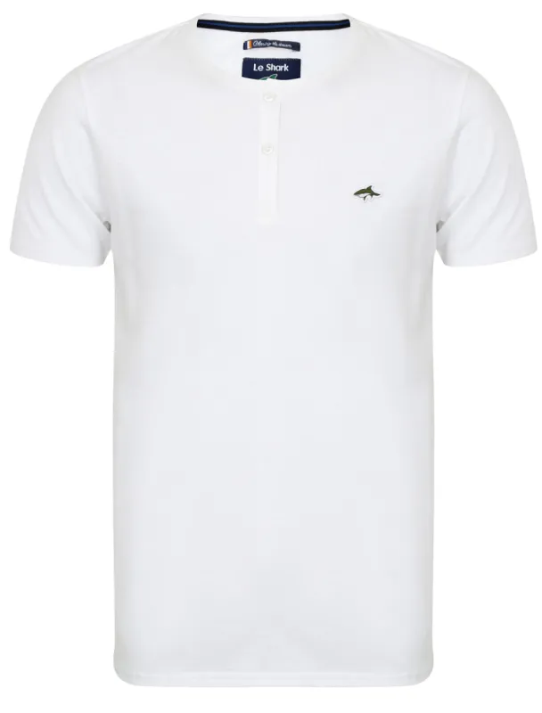 Glengall Short Sleeve Henley Neck Cotton T-Shirt in Optic White - Le Shark sold by Tokyo Laundry