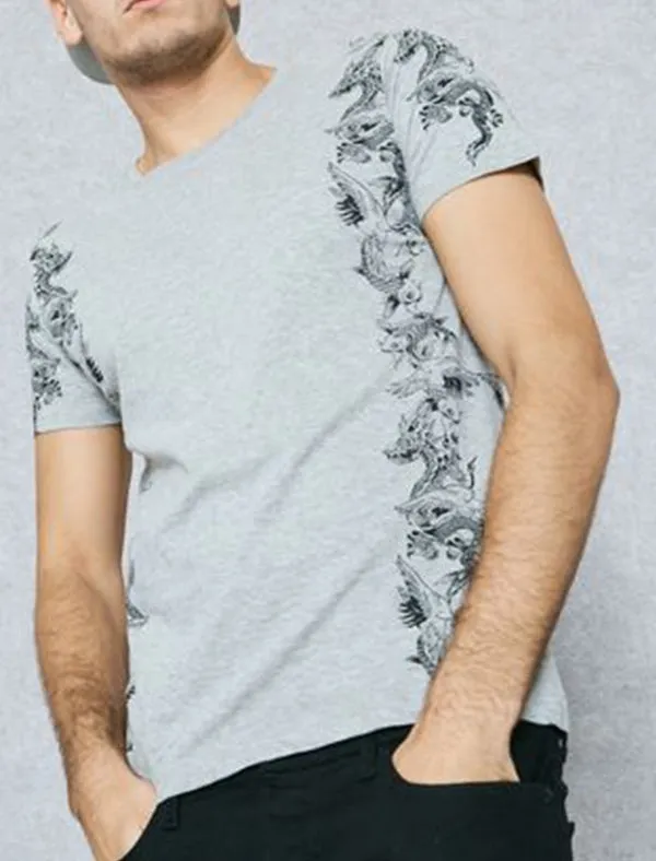 Japaness Dragon Print Crew Neck T-Shirt in Grey sold by Tokyo Laundry product image thumbnail 3