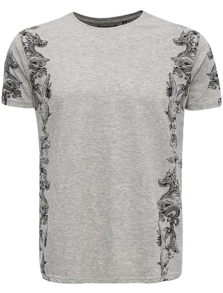 Japaness Dragon Print Crew Neck T-Shirt in Grey sold by Tokyo Laundry