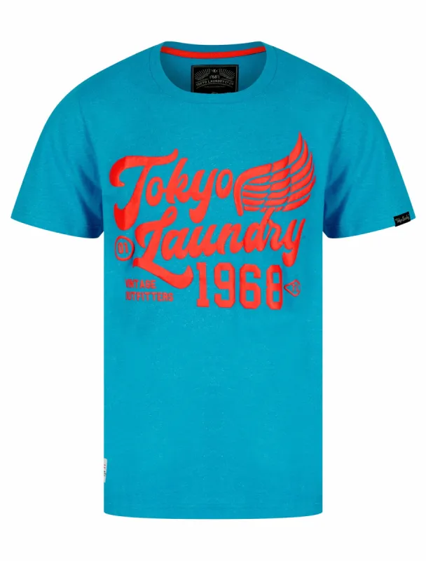 Rocket Motif Cotton Jersey Grindle T-Shirt in Sea - Tokyo Laundry sold by Tokyo Laundry