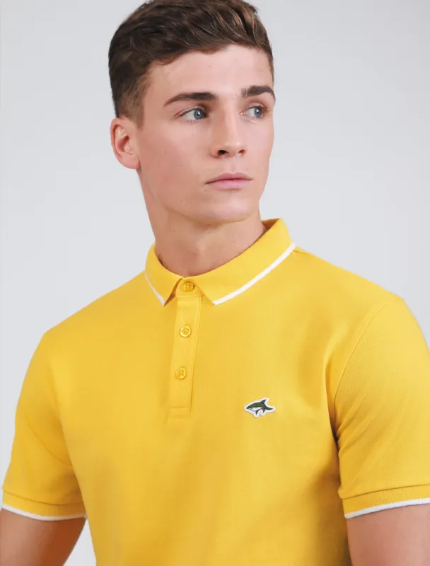 Midhurst Tipped Cotton Pique Polo Shirt In Solar Yellow - Le Shark sold by Tokyo Laundry