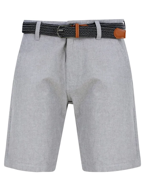 Pomona Stretch Cotton Chino Shorts With Woven Belt in Grey Oxford - Tokyo Laundry sold by Tokyo Laundry