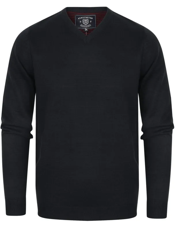 Quarters Wool Blend V Neck Jumper In Dark Navy - Kensington Eastside sold by Tokyo Laundry