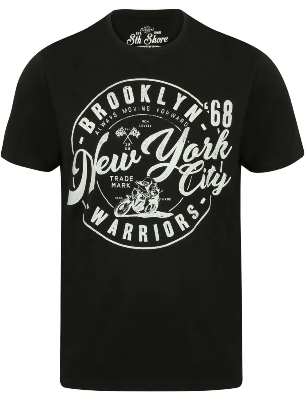 Warriors Crew Neck T-Shirt with Motif in Jet Black - South Shore sold by Tokyo Laundry