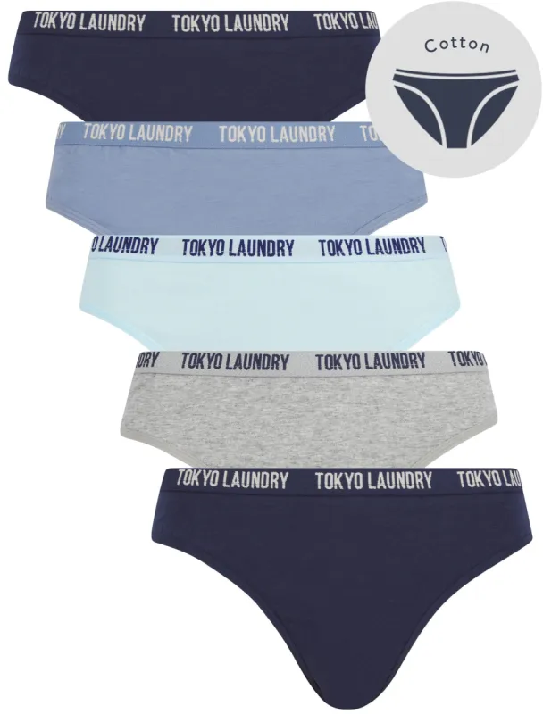 Francesca (5 Pack) Cotton Assorted Briefs in Peacoat Blue / Stonewash / Skywriting / Light Grey Marl - Tokyo Laundry sold by Tokyo Laundry