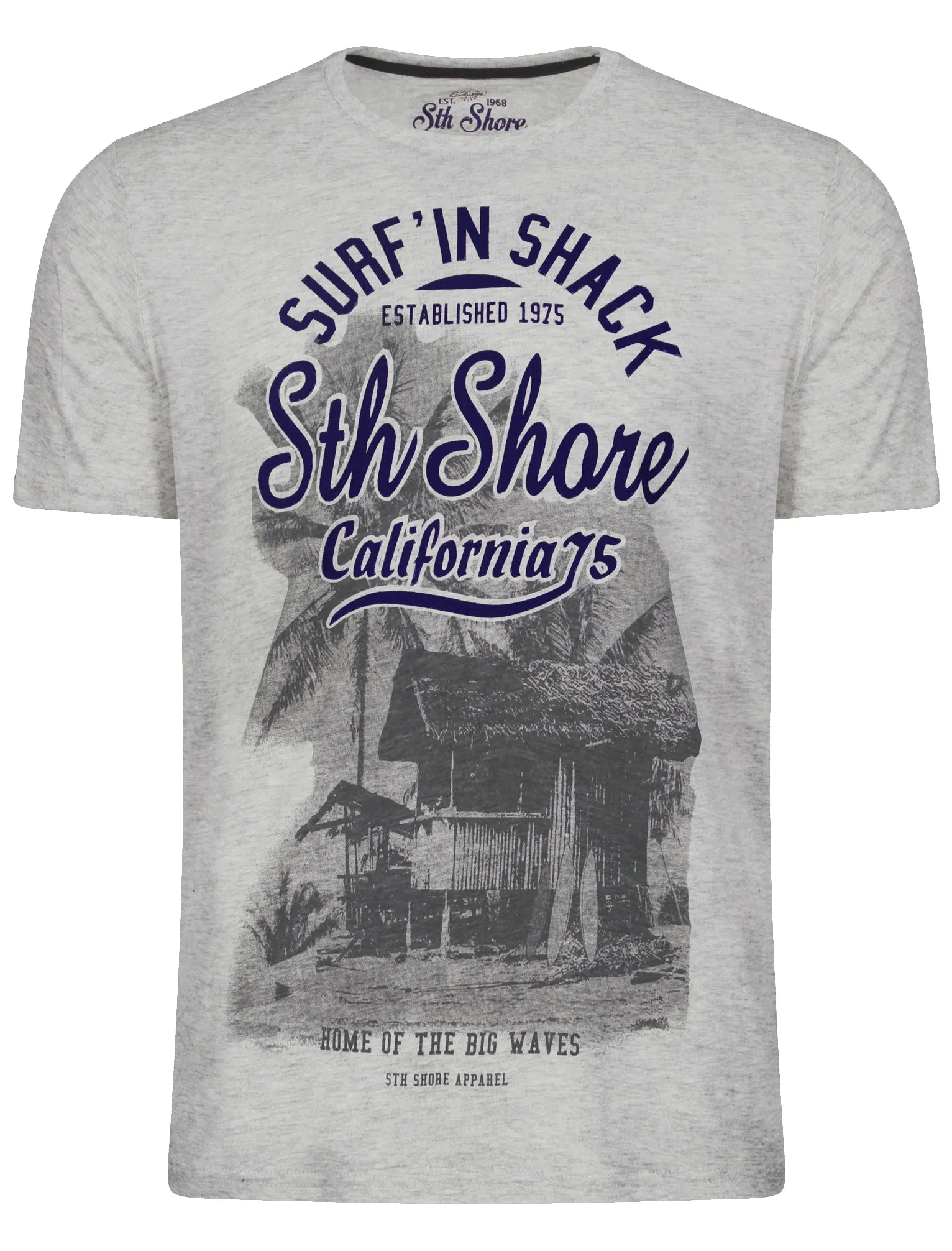 Shack Motif Cotton Crew Neck T-Shirt In Light Grey Marl - South Shore sold by Tokyo Laundry