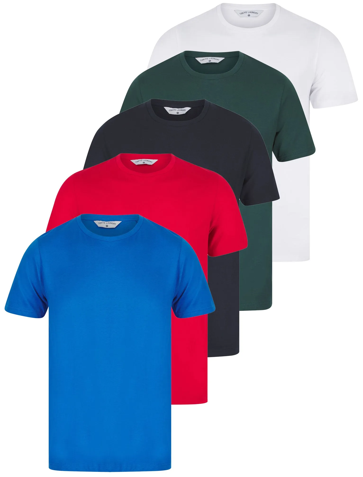 Spectre (5 Pack) Crew Neck Cotton T-Shirts in Sky Captain Navy / Barados Cherry / Jet Blue / Bright White / Ponderosa Pine - Tokyo Laundry sold by Tokyo Laundry
