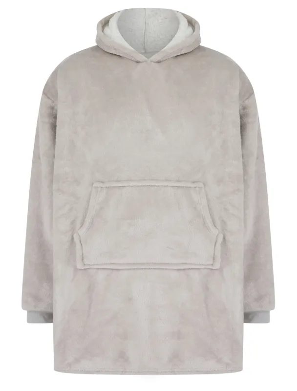 Adult Snuggling Soft Fleece Borg Lined Oversized Hooded Blanket with Pocket in Light Grey Marl - Tokyo Laundry sold by Tokyo Laundry