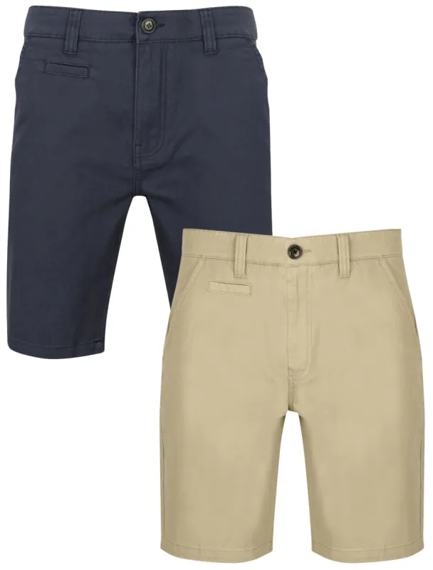 Daly 2 Pack Cotton Twill Chino Shorts with Stretch in Mood Indigo / Stone - South Shore sold by Tokyo Laundry