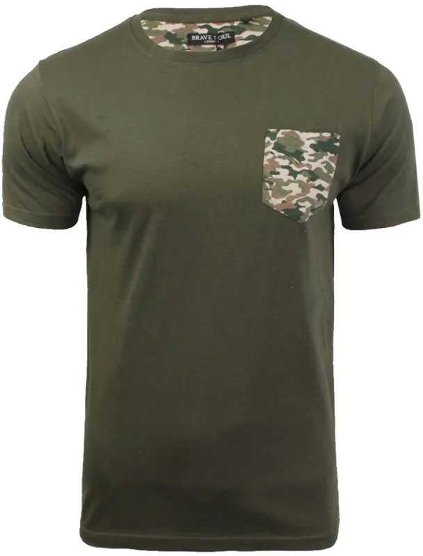 PulpD Cotton T-Shirt With Camo Chest Pocket in Khaki sold by Tokyo Laundry