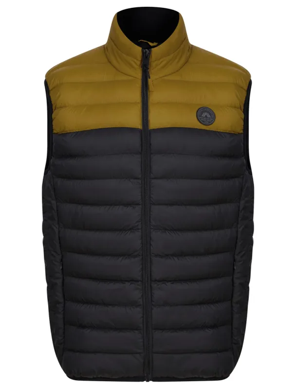 Yestin Colour Block Quilted Puffer Gilet with Fleece Lined Collar in Golden Brown - Tokyo Laundry sold by Tokyo Laundry