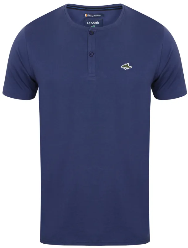 Glengall Short Sleeve Henley Neck Cotton T-Shirt in Deep Cobalt - Le Shark sold by Tokyo Laundry