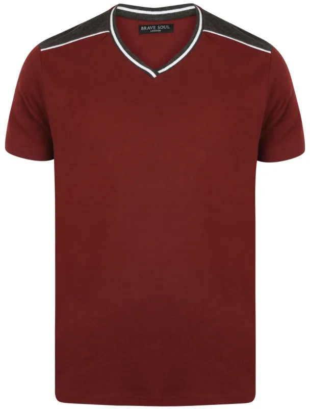 Acton V-Neck Cotton T-Shirt in Oxblood sold by Tokyo Laundry