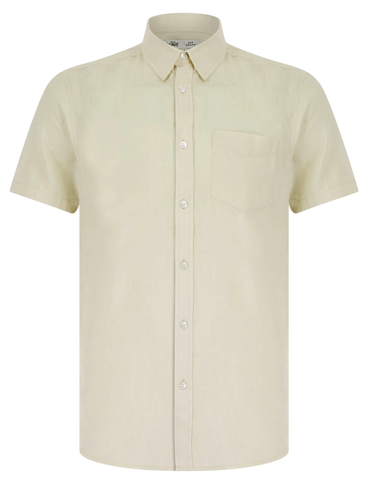 Bertrand Classic Collar Short Sleeve Cotton Linen Shirt in Natural - Tokyo Laundry sold by Tokyo Laundry