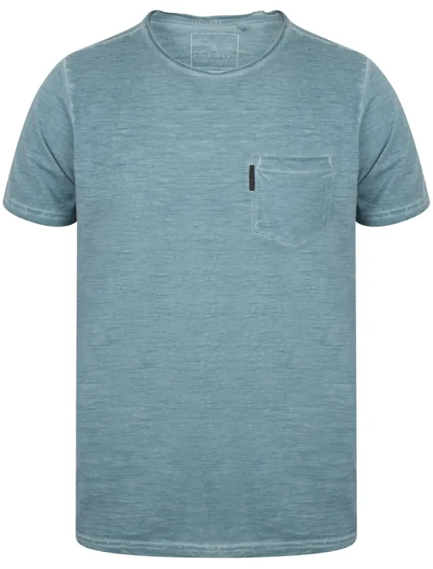 Flicker Cotton Slub Crew Neck T-Shirt With Pocket In Blue - Dissident sold by Tokyo Laundry