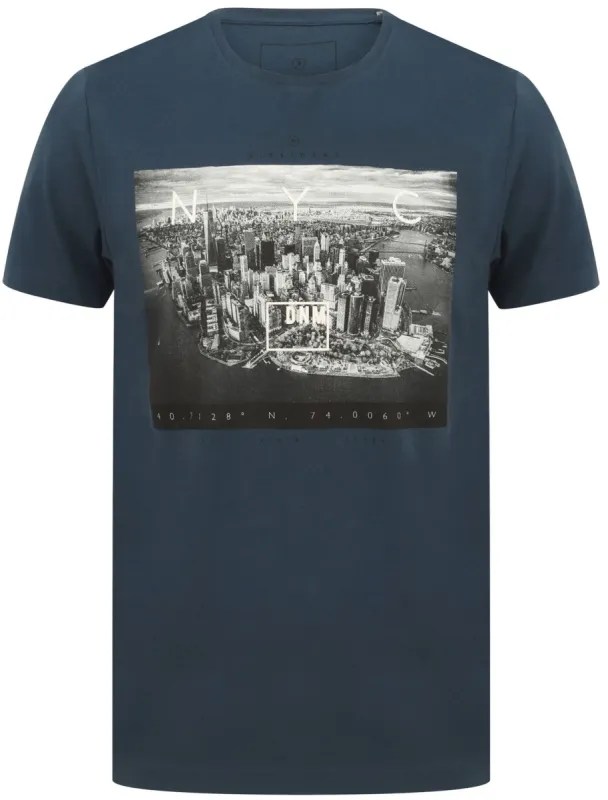 Lori NYC Skyscraper Motif Cotton Jersey T-Shirt In Sargasso Blue - Dissident sold by Tokyo Laundry