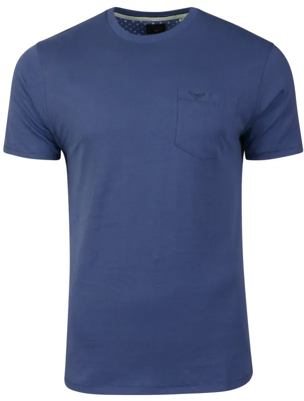 Jack Crew Neck Cotton T-Shirt with Chest Pocket in Cobalt made by Threadbare