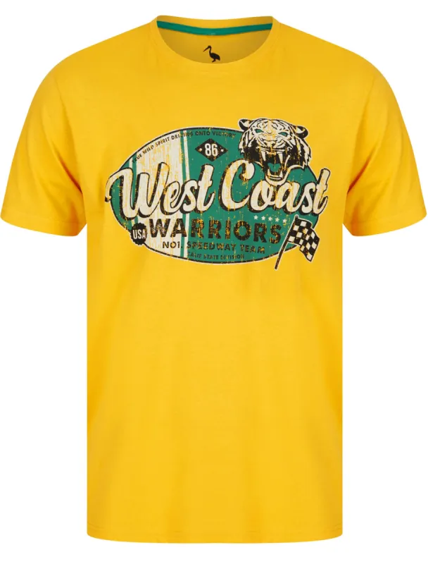 West Coast Warriors Motif Cotton Jersey T-Shirt in Yolk Yellow - South Shore sold by Tokyo Laundry