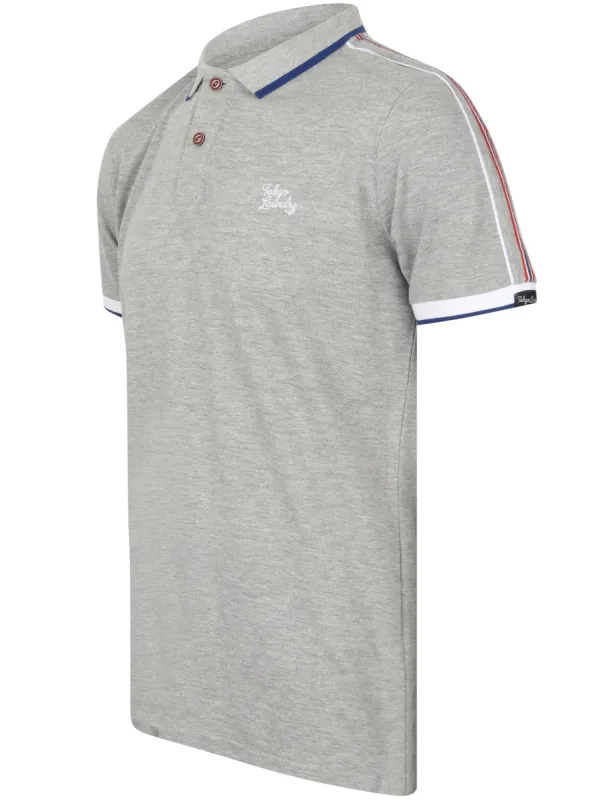 Finley Point Cotton Polo Shirt with Tape Detail In Light Grey Marl - Tokyo Laundry sold by Tokyo Laundry