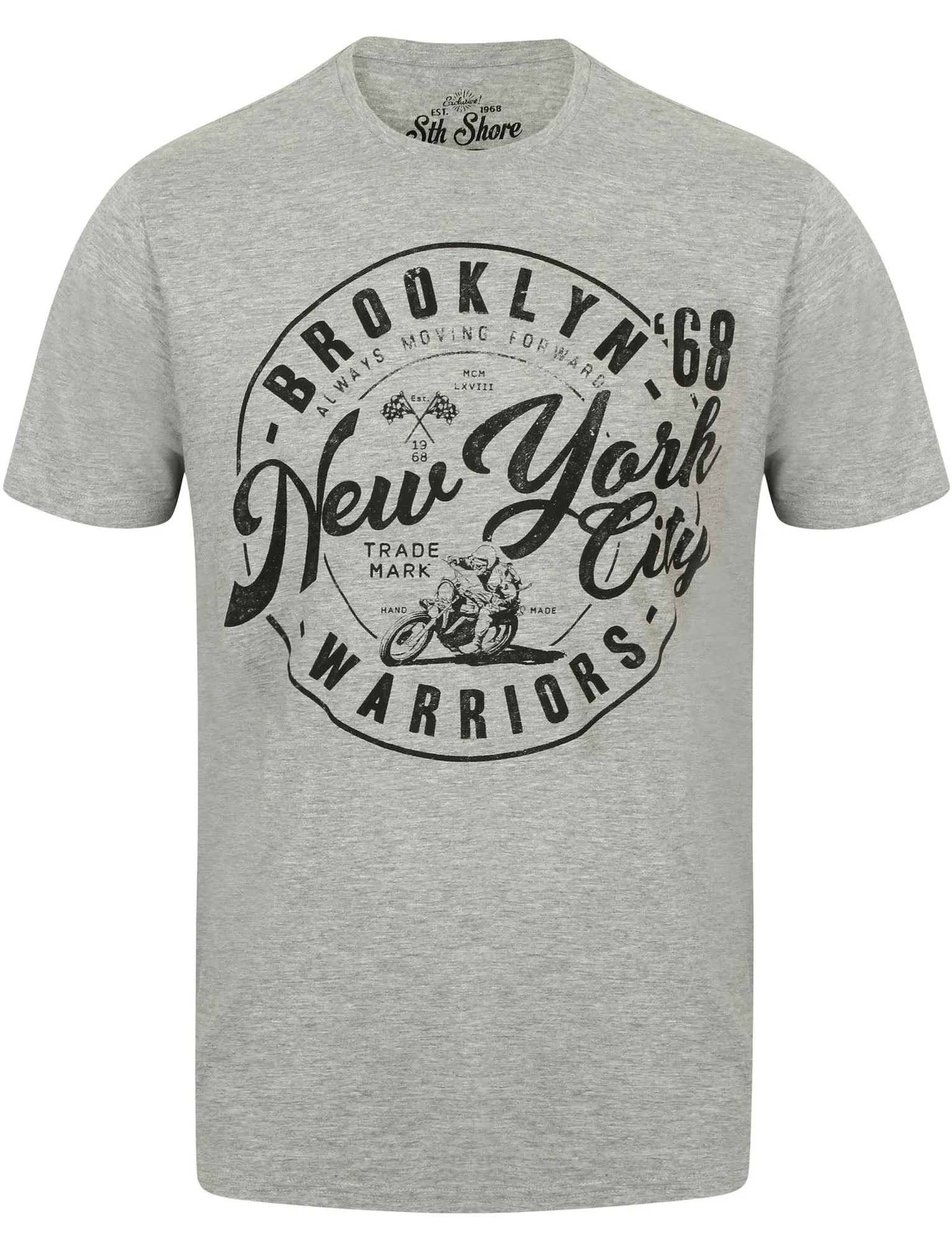 Warriors Crew Neck T-Shirt with Motif in Light Grey Marl - South Shore sold by Tokyo Laundry