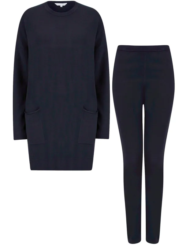 Ninette 2 Pc Jersey Knit Top / Pants Lounge Set in Navy - Amara Reya sold by Tokyo Laundry