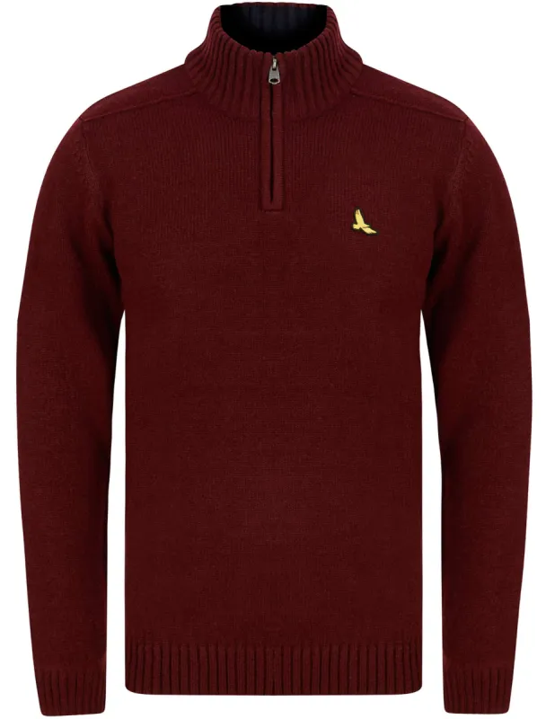 Rozon Half Zip Knitted Jumper In Claret - Kensington Eastside sold by Tokyo Laundry