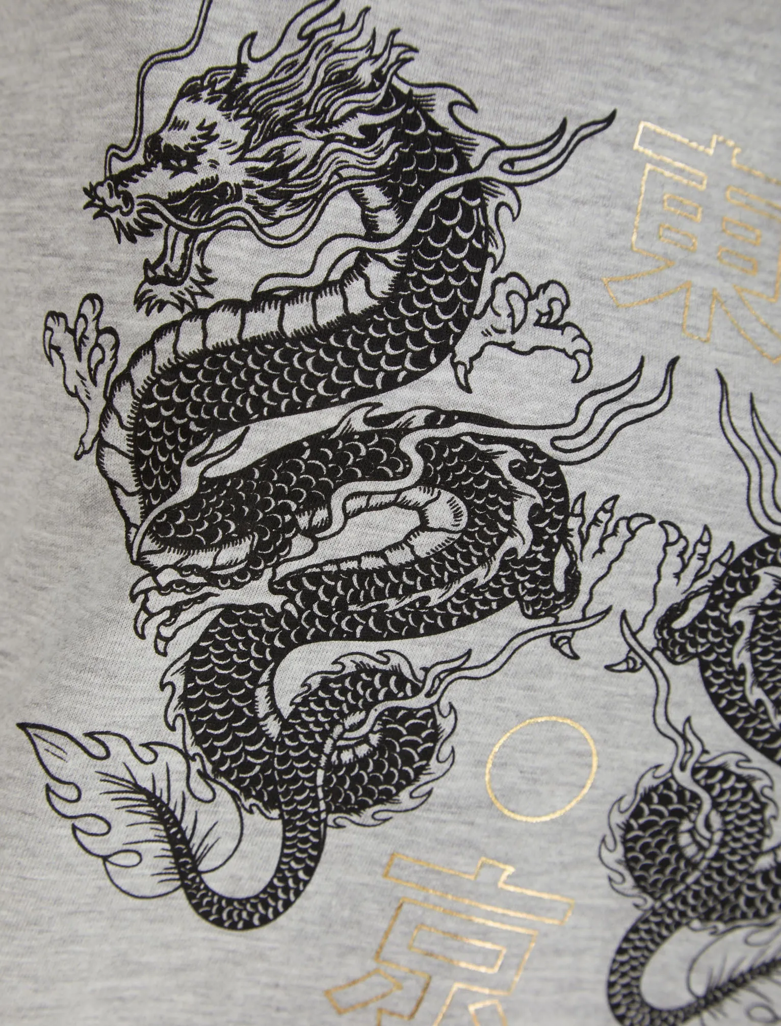 Double Dragon Motif Cotton T-Shirt with Foil Text in Light Grey Marl - Weekend Vibes sold by Tokyo Laundry product image thumbnail 3
