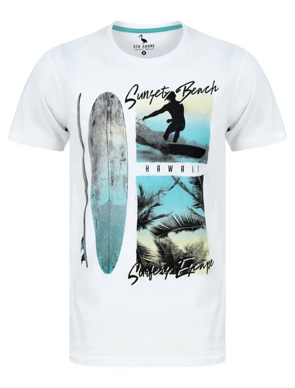 Sunset Beach Motif Cotton Jersey T-Shirt in Optic White - South Shore sold by Tokyo Laundry