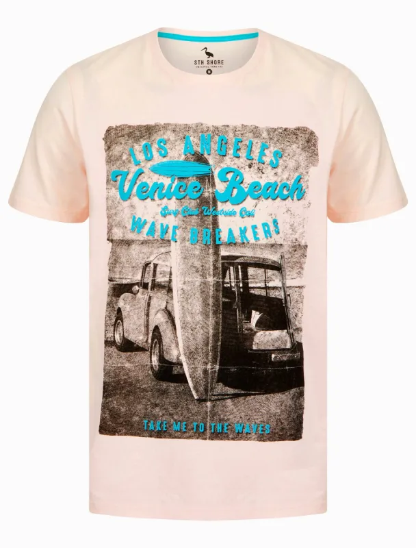 To The Waves Motif Cotton Jersey T-Shirt in Barely Pink - South Shore sold by Tokyo Laundry