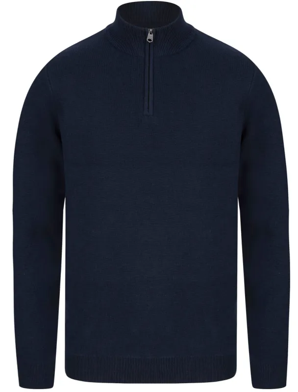Barnsley Cotton Rich Half Zip Neck Knitted Jumper in Navy - Kensington Eastside sold by Tokyo Laundry