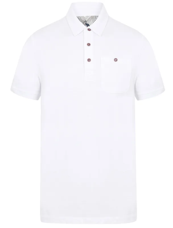 Pale Cotton Slub Polo Shirt with Chest Pocket in Optic White - South Shore sold by Tokyo Laundry