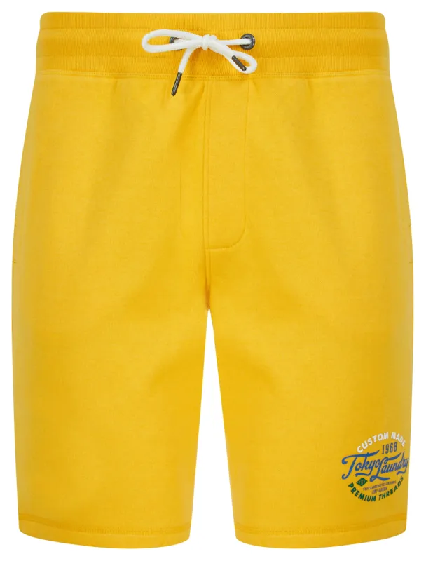 Bluesy Motif Brushback Fleece Jogger Shorts in Mimosa Yellow - Tokyo Laundry sold by Tokyo Laundry