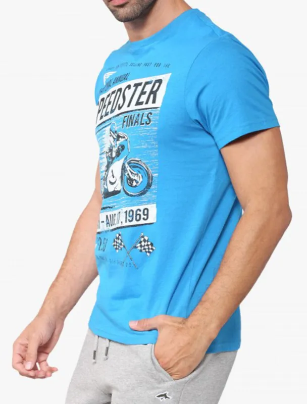 Speedster Motif Cotton T-Shirt In Swedish Blue - South Shore sold by Tokyo Laundry