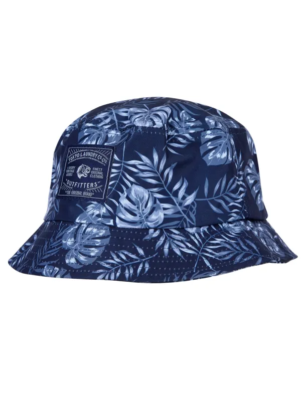 Olomana Cotton Microfibre Floral Print Bucket Hat in Navy - Tokyo Laundry sold by Tokyo Laundry