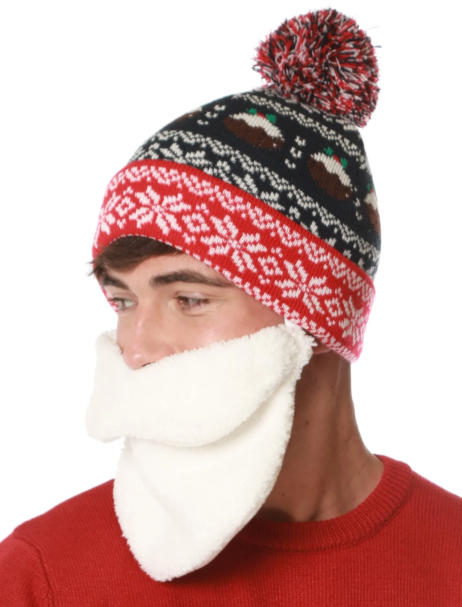Novelty Fairisle Santa Beard Beanie Hat with Pom Pom in Navy - Merry Christmas sold by Tokyo Laundry product image thumbnail 2