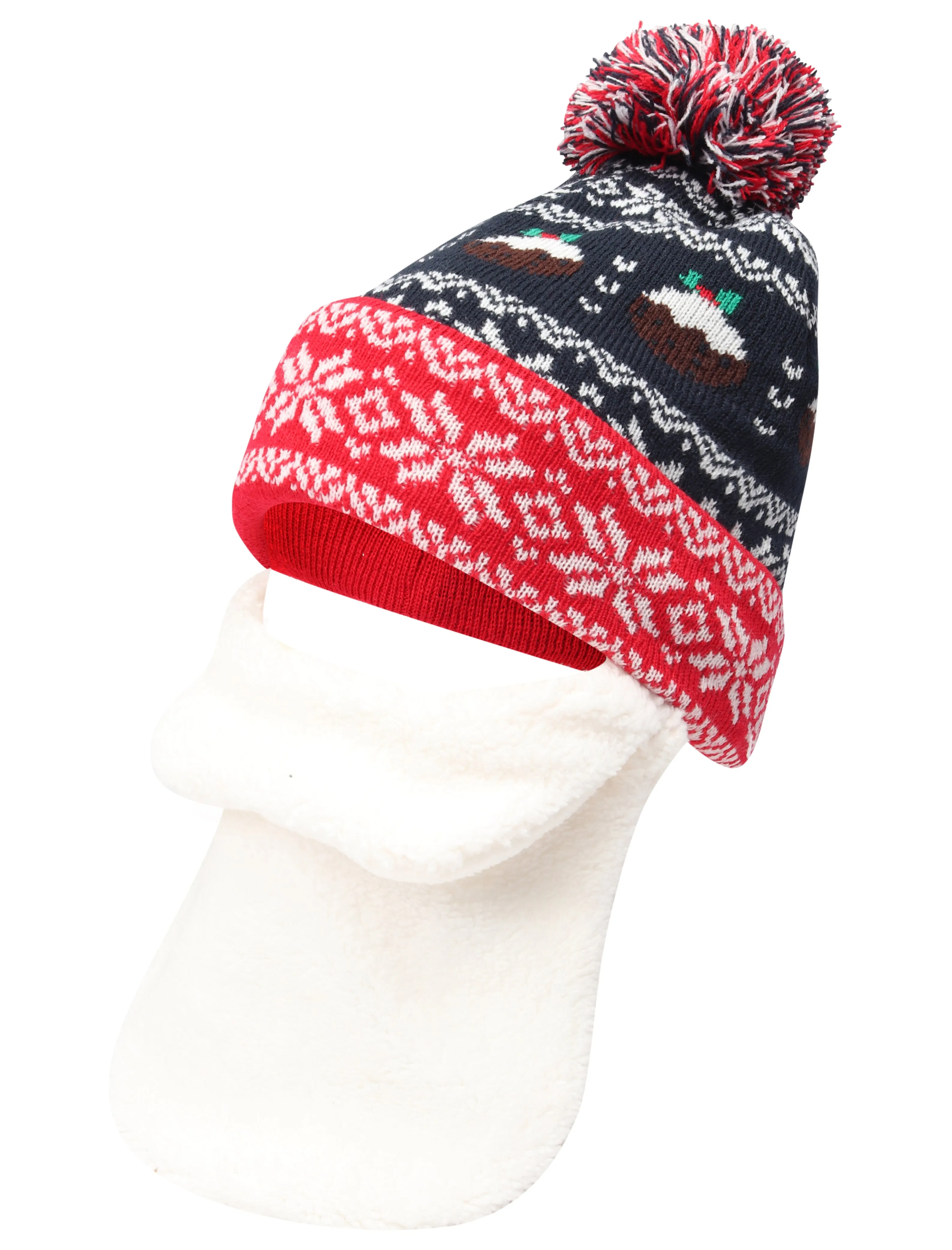 Novelty Fairisle Santa Beard Beanie Hat with Pom Pom in Navy - Merry Christmas sold by Tokyo Laundry product image thumbnail 3