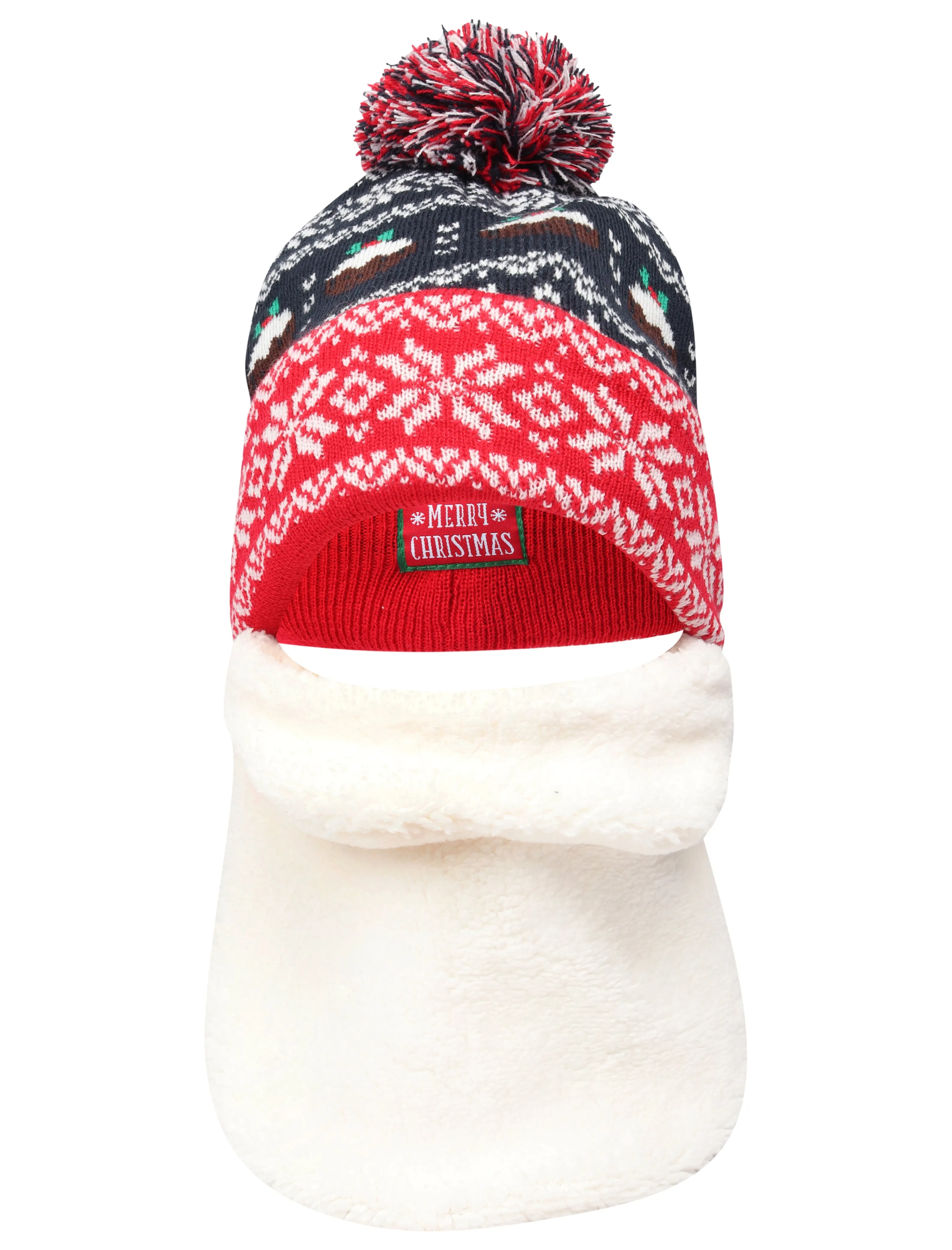Novelty Fairisle Santa Beard Beanie Hat with Pom Pom in Navy - Merry Christmas sold by Tokyo Laundry product image thumbnail 4