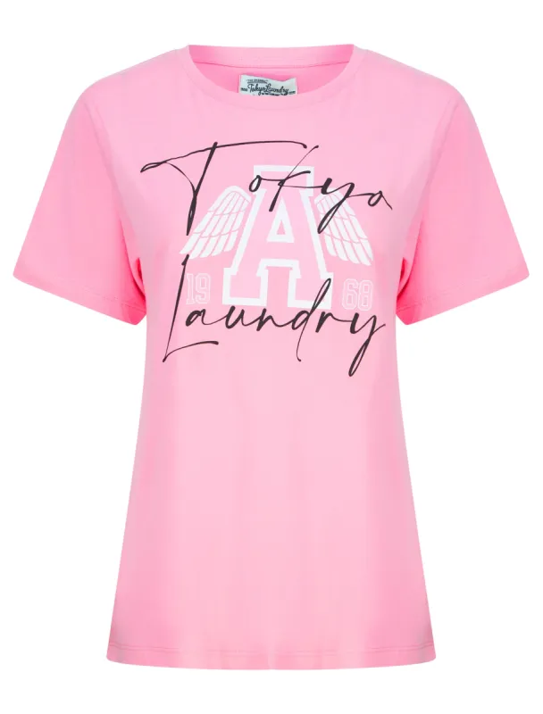 Angel Wings Motif Cotton Jersey T-Shirt in Begonia Pink - Tokyo Laundry sold by Tokyo Laundry