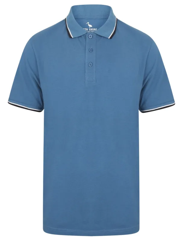 Osten Basic Cotton Pique Polo Shirt With Tipping in Federal Blue - South Shore sold by Tokyo Laundry