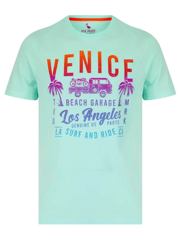 Beach Garage 2 Motif Cotton Jersey T-Shirt in Blue Tint - South Shore sold by Tokyo Laundry