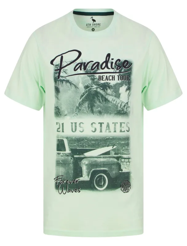Beach Tour Motif Cotton Jersey T-Shirt in Hint of Mint - South Shore sold by Tokyo Laundry