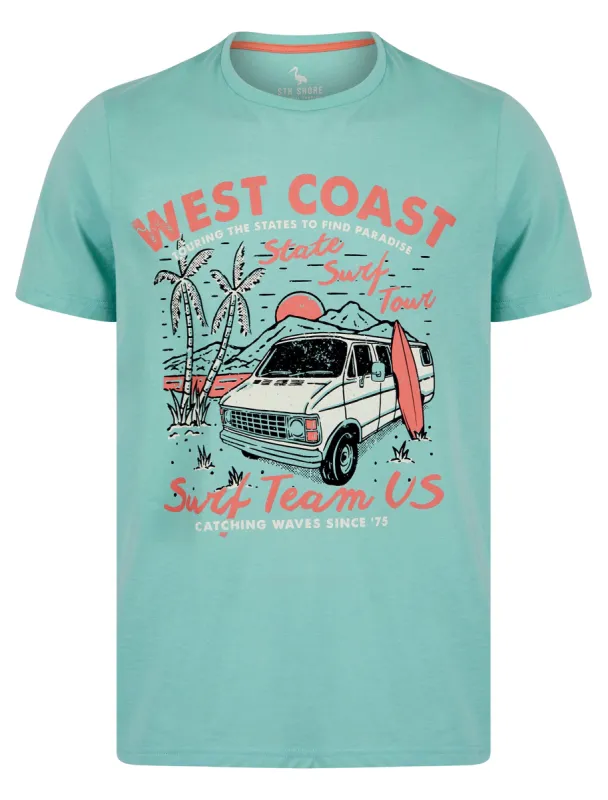 Surf Team Motif Cotton Jersey T-Shirt in Aqua Haze - South Shore sold by Tokyo Laundry