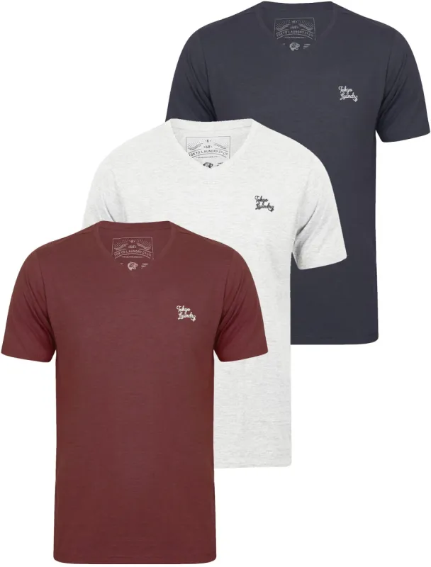 Nousu (3 Pack) V Neck Cotton T-Shirts In Ice Grey Marl / Vinyard Marl / Indigo Marl - Tokyo Laundry sold by Tokyo Laundry