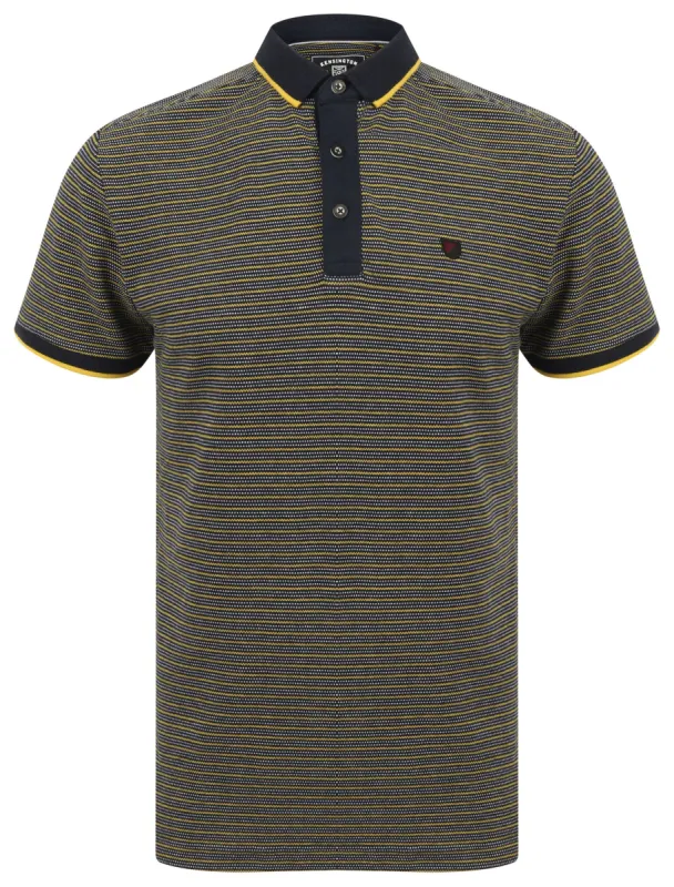 Penley Jacquard Jersey Stripe Polo Shirt with Tipping In Maize Yellow - Kensington Eastside sold by Tokyo Laundry