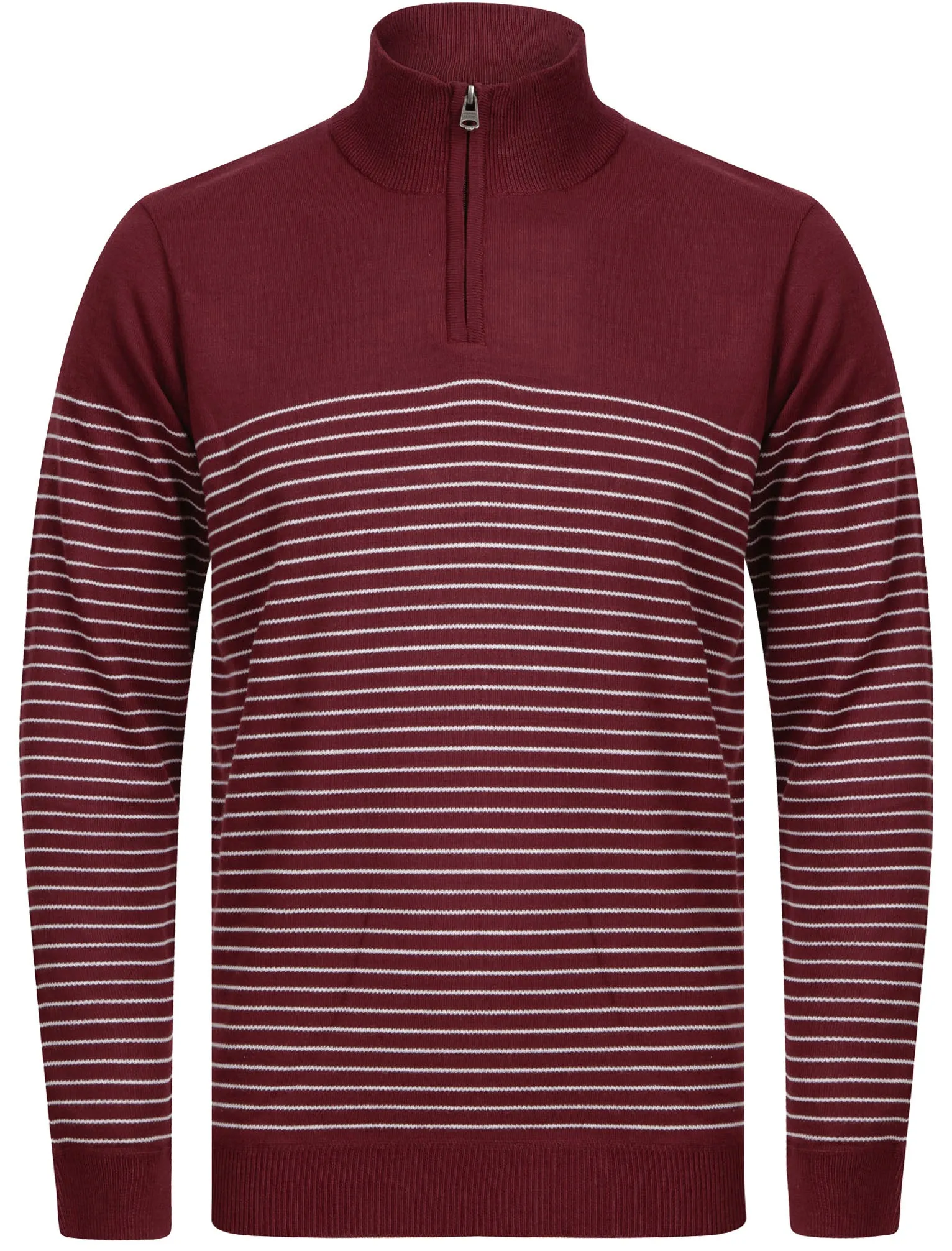 Humphrey Striped Half Zip Neck Knit Jumper in Wine - Kensington Eastside sold by Tokyo Laundry