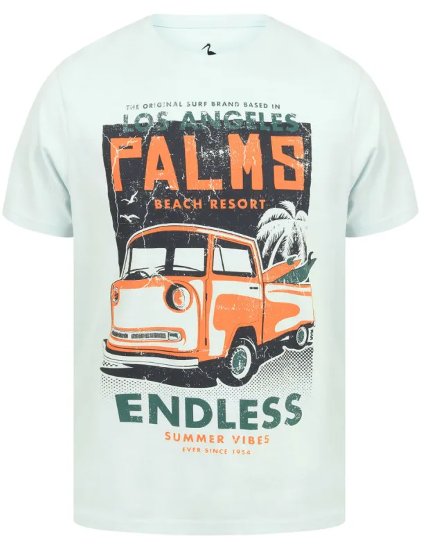 Palms Van Motif Cotton Jersey T-Shirt in Pastel Blue - South Shore sold by Tokyo Laundry